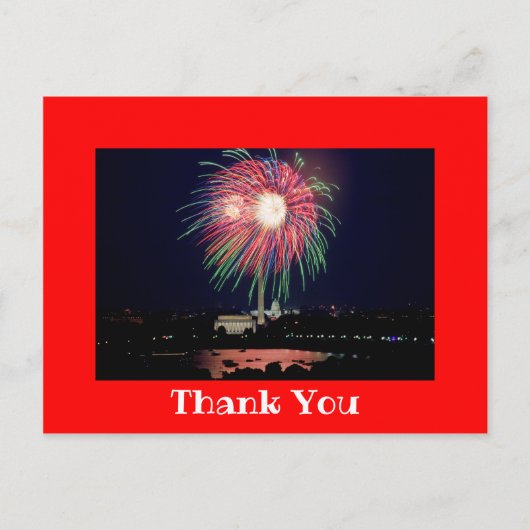 鮮やかな赤い写真の枠線の感謝メッセージ ポストカード (正面)