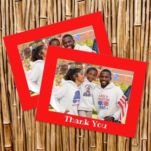 鮮やかな赤い写真の枠線の感謝メッセージ ポストカード
