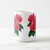 鮮やかな赤い椿のバラの花束 コーヒーマグカップ (中央)