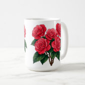 鮮やかな赤い椿のバラの花束 コーヒーマグカップ (正面右)