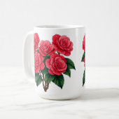 鮮やかな赤い椿のバラの花束 コーヒーマグカップ (正面左)