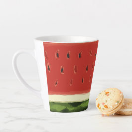 鮮やかな赤い水彩スイカのラテマグ カフェラテマグ