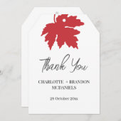 鮮やかな赤い秋のイロハカエデの葉のウェディング感謝祭 サンキューカード (正面/裏面)