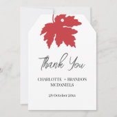 鮮やかな赤い秋のイロハカエデの葉のウェディング感謝祭 サンキューカード (正面)