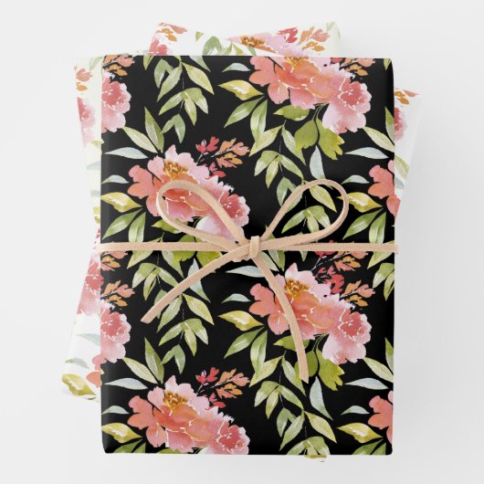 鮮やかな赤い花のグリーン ラッピングペーパーシート (インサイチュ)