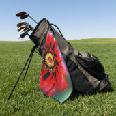 鮮やかな赤い花ガザニアモノグラムモノグラムの ゴルフタオル (グリーン)