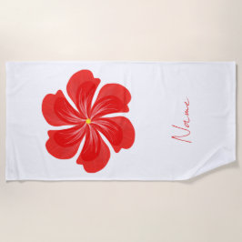 鮮やかな赤い花弁の開花 - ミニマリストのフラワーアート ビーチタオル