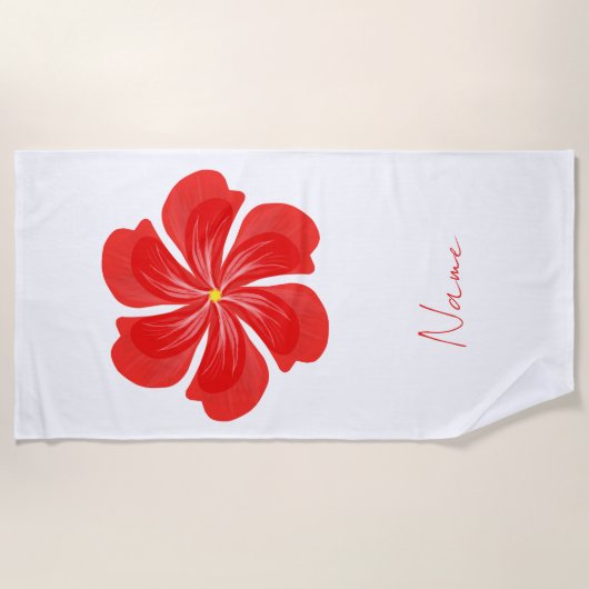 鮮やかな赤い花弁の開花 - ミニマリストのフラワーアート ビーチタオル (正面)
