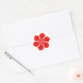 鮮やかな赤い花弁の開花 - ミニマリストのフラワーアート ラウンドシール (封筒)