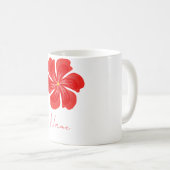 鮮やかな赤い花弁の開花 - ミニマリストフラワーアート コーヒーマグカップ (正面右)