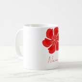 鮮やかな赤い花弁の開花 - ミニマリストフラワーアート コーヒーマグカップ (正面左)