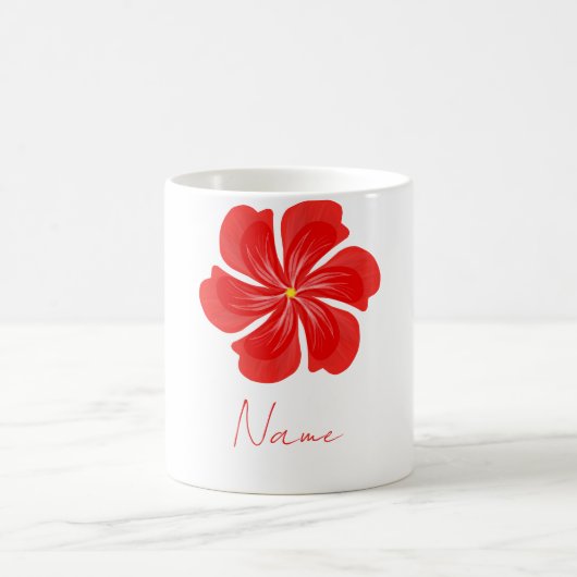 鮮やかな赤い花弁の開花 - ミニマリストフラワーアート コーヒーマグカップ (中央)