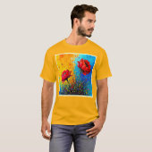 鮮やかな赤い花 ポップアートプリント Tシャツ (正面フル)