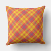 鮮やかな赤い黄色と青の格子枕またはクッション クッション (裏面)
