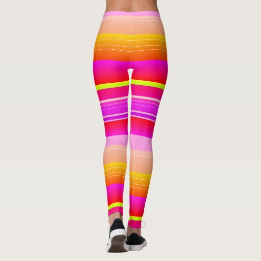 鮮やかな赤い黄色のクリエイティブストライプのレギンス レギンス (裏面)