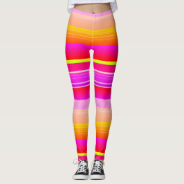 鮮やかな赤い黄色のクリエイティブストライプのレギンス レギンス