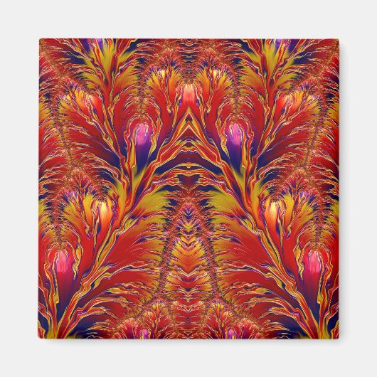 鮮やかな赤い黄色のフラクタルパターン~ マグネット (正面)