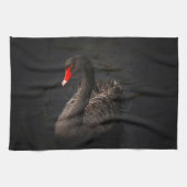 鮮やかな赤くのくちばしを持つ美しい黒い白鳥 キッチンタオル (横)
