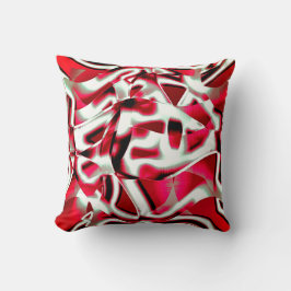 鮮やかな赤で重なり合う曲線リボン クッション
