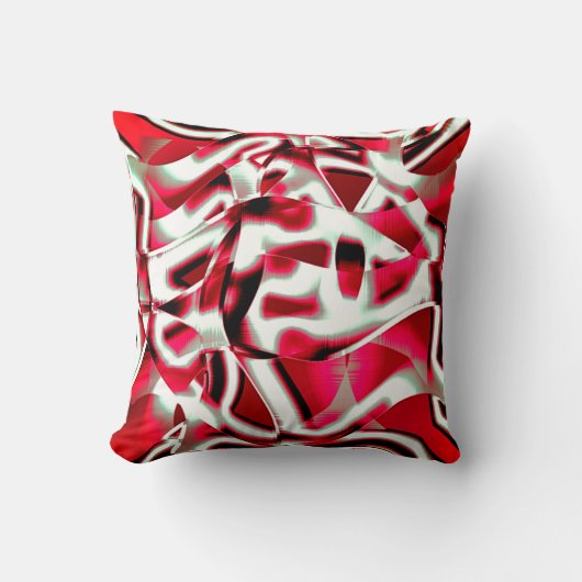 鮮やかな赤で重なり合う曲線リボン クッション (正面)