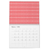 鮮やかな赤とオレンジの抽象デザインで渦巻き カレンダー (2月 2026)