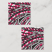 鮮やかな赤とピンを持つ装飾的なペイズリーデザイン スクエア名刺 (正面/裏面)