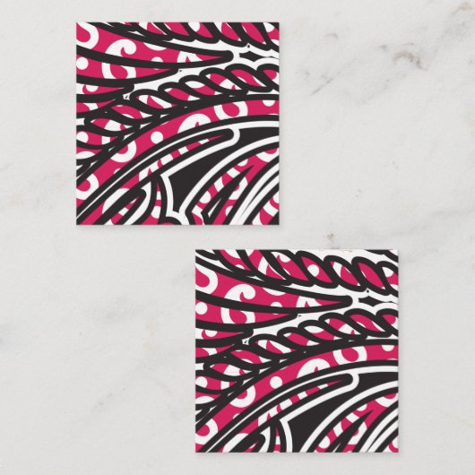 鮮やかな赤とピンを持つ装飾的なペイズリーデザイン スクエア名刺 (正面/裏面)