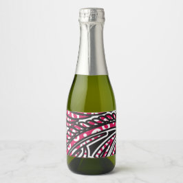 鮮やかな赤とピンを持つ装飾的なペイズリーデザイン スパークリングワインラベル