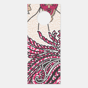 鮮やかな赤とピンを持つ装飾的なペイズリーデザイン ドアノブサイン