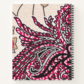 鮮やかな赤とピンを持つ装飾的なペイズリーデザイン ノートブック (裏面)