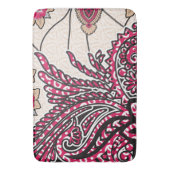 鮮やかな赤とピンを持つ装飾的なペイズリーデザイン バスマット (正面縦)