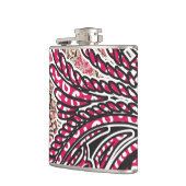 鮮やかな赤とピンを持つ装飾的なペイズリーデザイン フラスク (左)