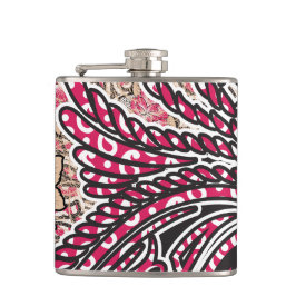 鮮やかな赤とピンを持つ装飾的なペイズリーデザイン フラスク