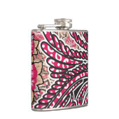 鮮やかな赤とピンを持つ装飾的なペイズリーデザイン フラスク (右)