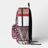 鮮やかな赤とピンを持つ装飾的なペイズリーデザイン プリントバックパック (右)