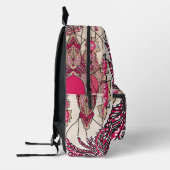 鮮やかな赤とピンを持つ装飾的なペイズリーデザイン プリントバックパック (左)