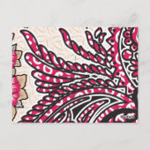 鮮やかな赤とピンを持つ装飾的なペイズリーデザイン ポストカード (裏面)