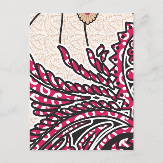 鮮やかな赤とピンを持つ装飾的なペイズリーデザイン ポストカード (正面)