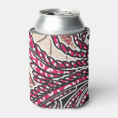 鮮やかな赤とピンを持つ装飾的なペイズリーデザイン 缶クーラー (缶正面)