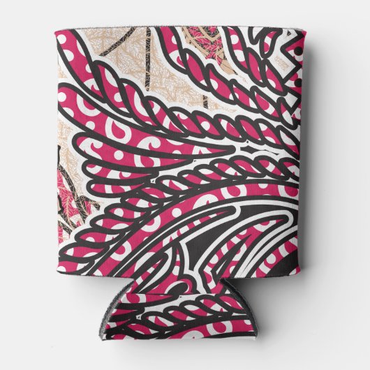 鮮やかな赤とピンを持つ装飾的なペイズリーデザイン 缶クーラー (正面)