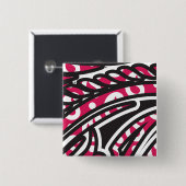 鮮やかな赤とピンを持つ装飾的なペイズリーデザイン 缶バッジ (正面&裏面)