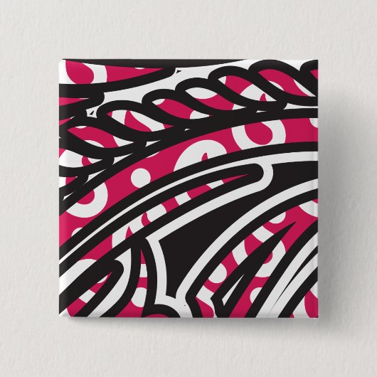 鮮やかな赤とピンを持つ装飾的なペイズリーデザイン 缶バッジ (正面)