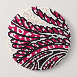 鮮やかな赤とピンを持つ装飾的なペイズリーデザイン 缶バッジ