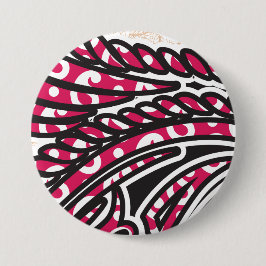 鮮やかな赤とピンを持つ装飾的なペイズリーデザイン 缶バッジ