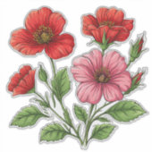 鮮やかな赤とピンクのハイビスカスの花 シール (正面)
