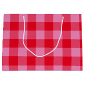 鮮やかな赤とピンクのバッファロープレイドバレンタイン ラージペーパーバッグ (正面)