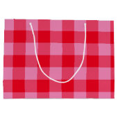 鮮やかな赤とピンクのバッファロープレイドバレンタイン ラージペーパーバッグ (裏面)