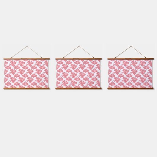鮮やかな赤とピンクのフローラ包装紙機能 吊り下げ型タペストリー (トリプル)