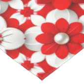 鮮やかな赤と白の花柄パターン(パール付き) テーブルクロス (アングル)