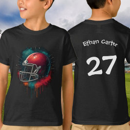 鮮やかな赤と緑のアメリカンフットボールのヘルメット Tシャツ